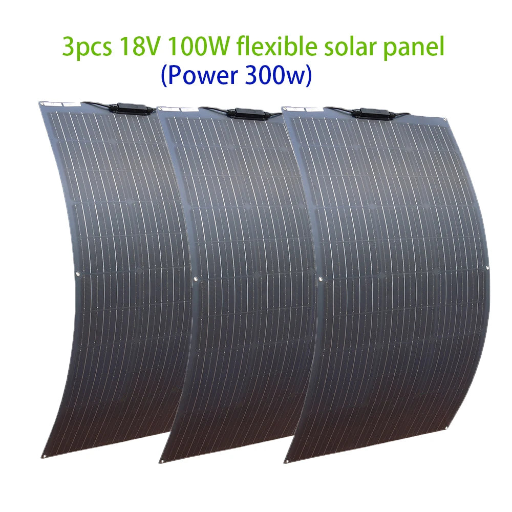 500W Flexible Solar Panel 100W 200W 300W 400W Solar Kit DIY Photovoltaic for 12V 24V Car Battery Computer Balcony Boat House