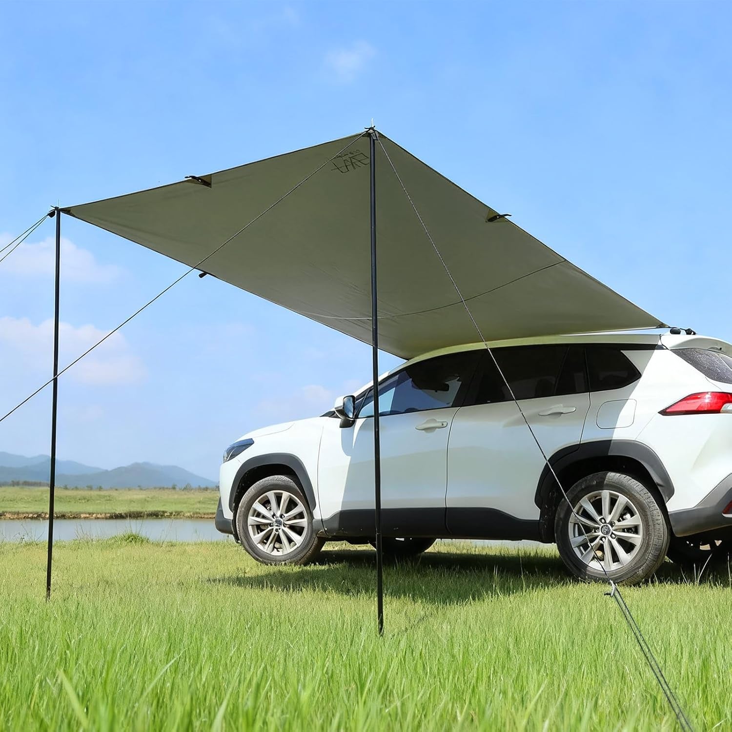 10 X 6.6Ft Car Awning for SUV Van Needn'T Roof Rack Hardwares Car Awning Waterproof UV50+