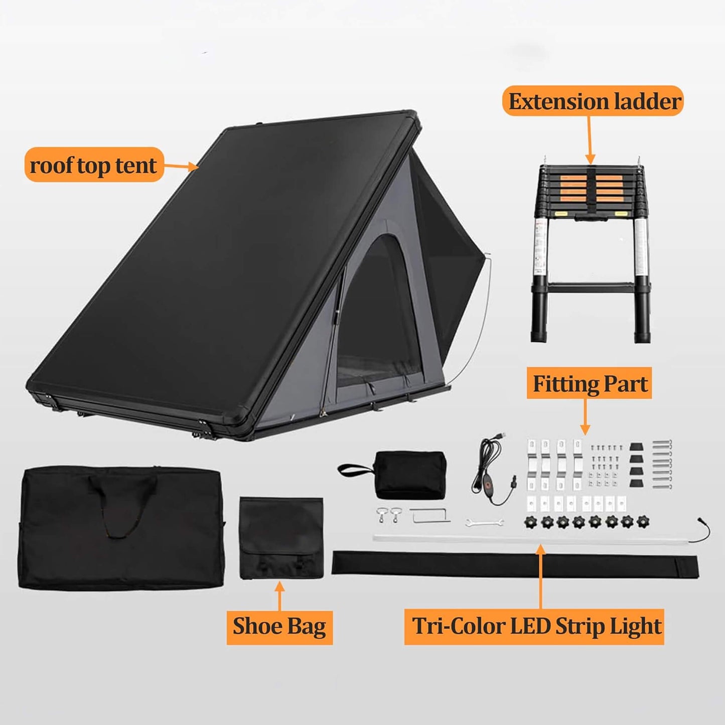 Trailora Ridge Heavy-Duty Aluminum Hard-Shell Rooftop Tent With Ladder, LED Lighting, And Memory Foam Mattress