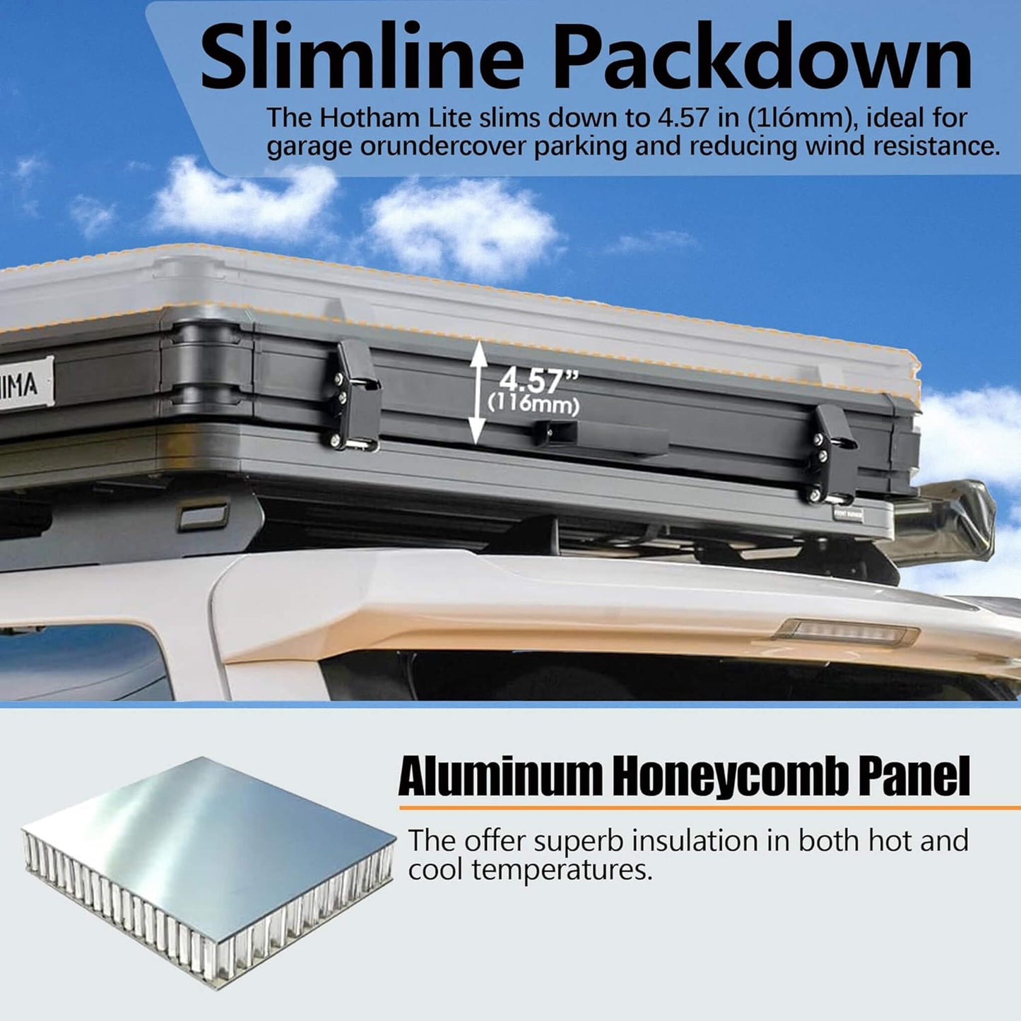 Trailora Ridge Heavy-Duty Aluminum Hard-Shell Rooftop Tent With Ladder, LED Lighting, And Memory Foam Mattress