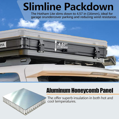 Trailora Ridge Heavy-Duty Aluminum Hard-Shell Rooftop Tent With Ladder, LED Lighting, And Memory Foam Mattress